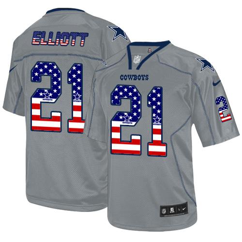 Nike Cowboys #21 Ezekiel Elliott Lights Out Grey Men's Stitched NFL Elite USA Flag Fashion Jersey - Click Image to Close